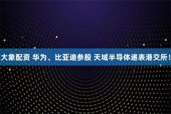 大象配资 华为、比亚迪参股 天域半导体递表港交所！