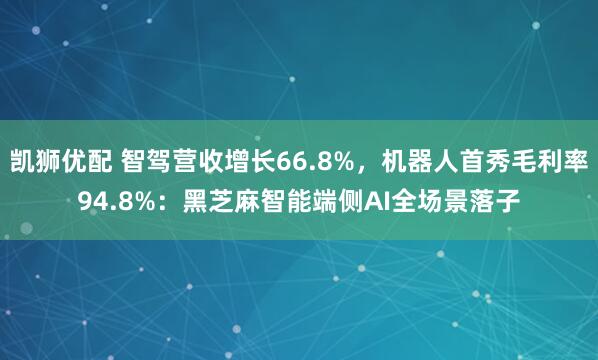 凯狮优配 智驾营收增长66.8%，机器人首秀毛利率94.8%：黑芝麻智能端侧AI全场景落子